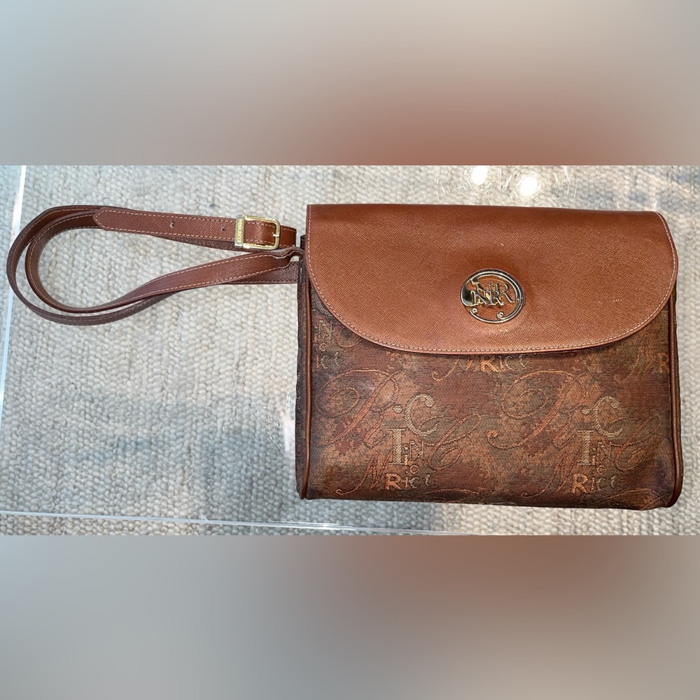 Nina Ricci Vintage Accordion Handbag Coated Canvas and Leather